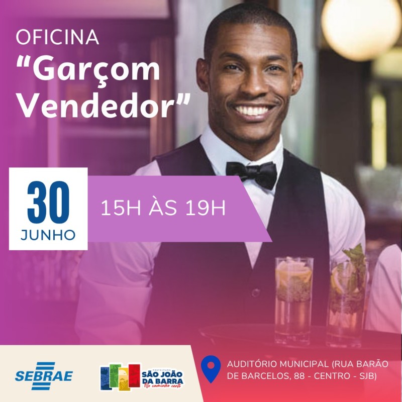 Inscrições abertas para oficina Garçom Vendedor em SJB